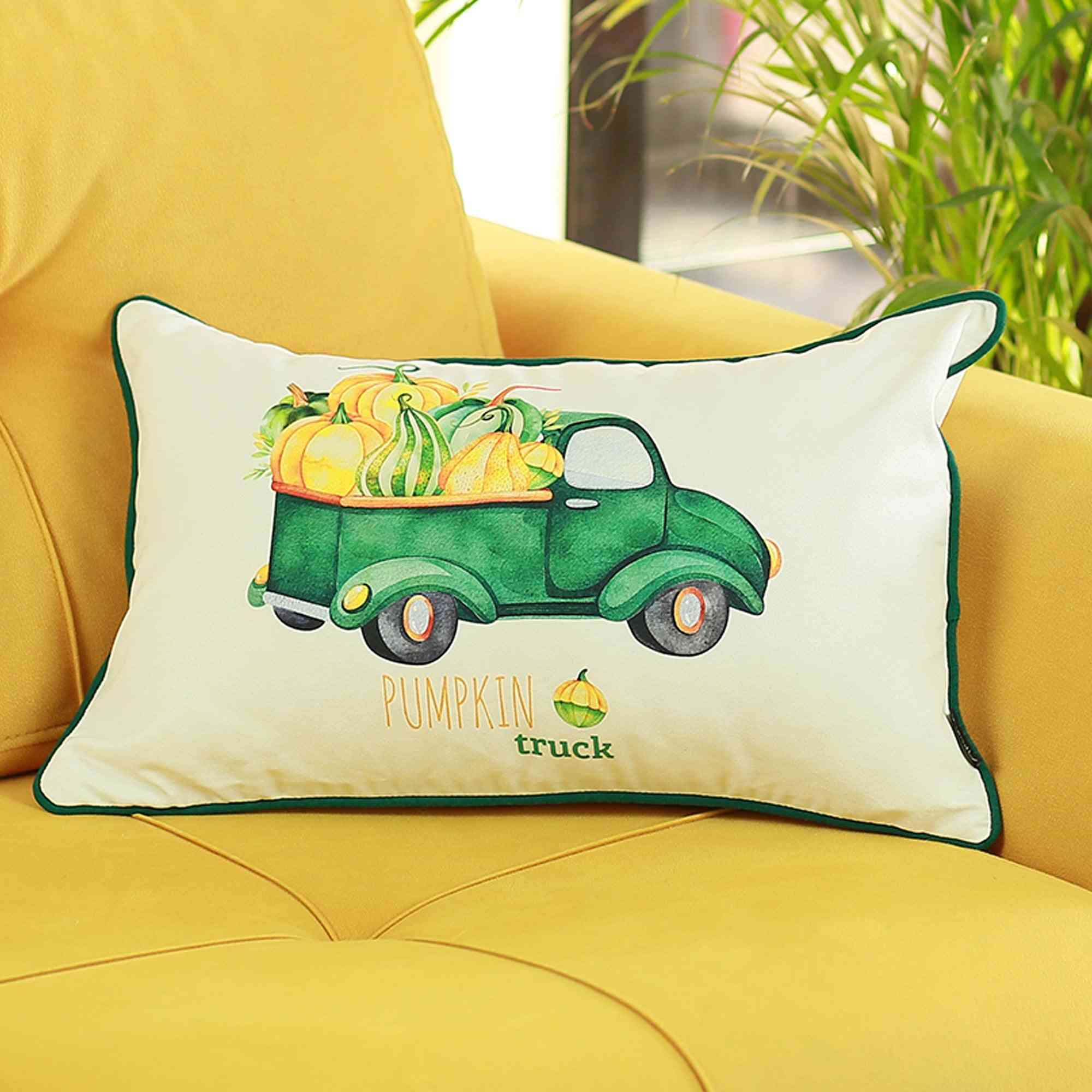Fall Season Green Pumpkin Truck - Pillow Cover (set Of 4)