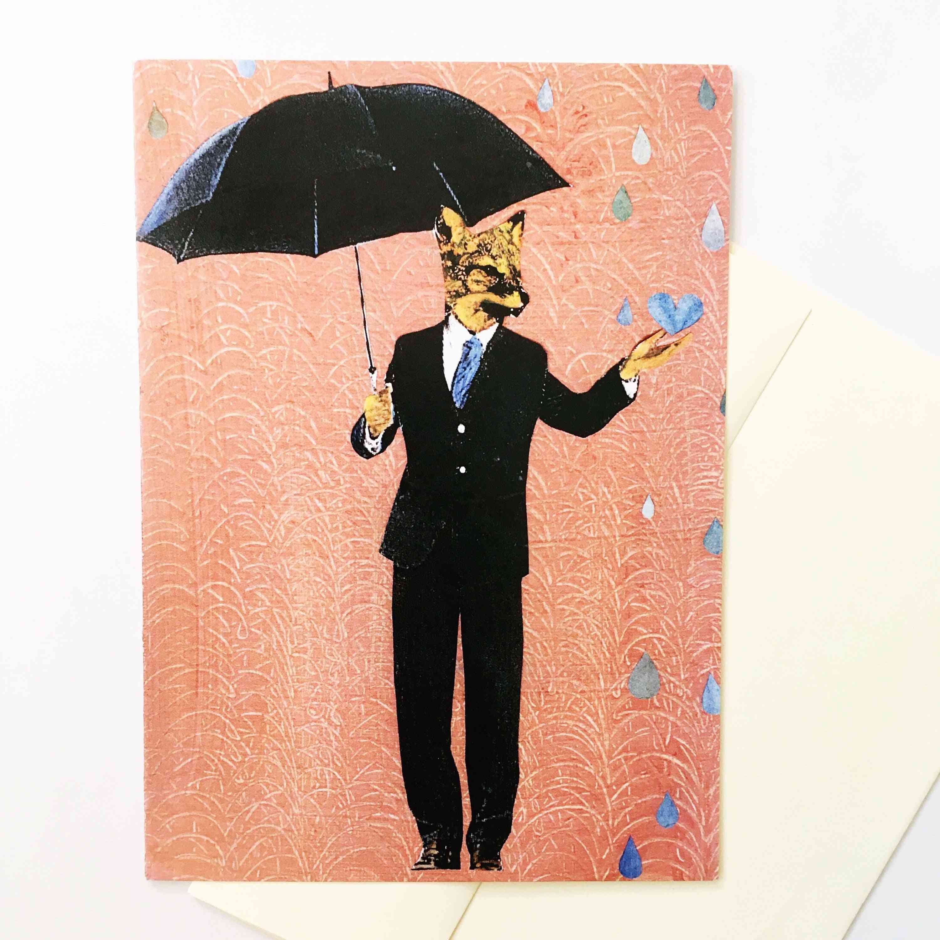 Umbrella Fox Greeting Card