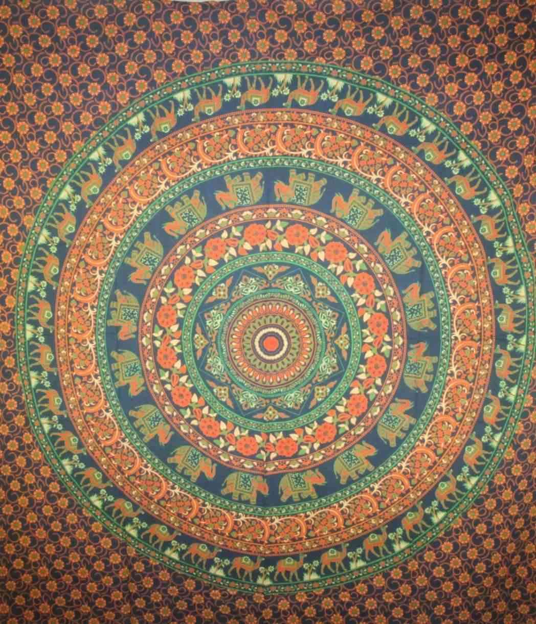 Dark Blue, Kaleidoscope, Mandala Flowers & Animals Tapestry