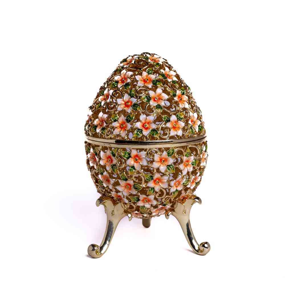 Faberge Egg Decorated With Flowers - Trinket Box