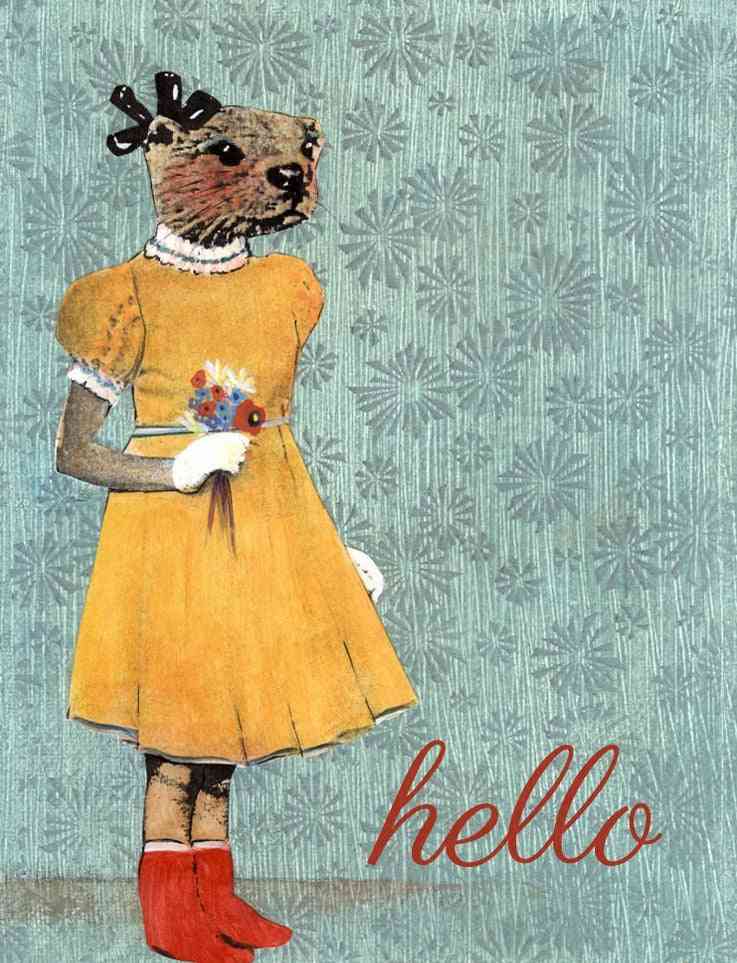 Hello Otter Girl Illustrated Card