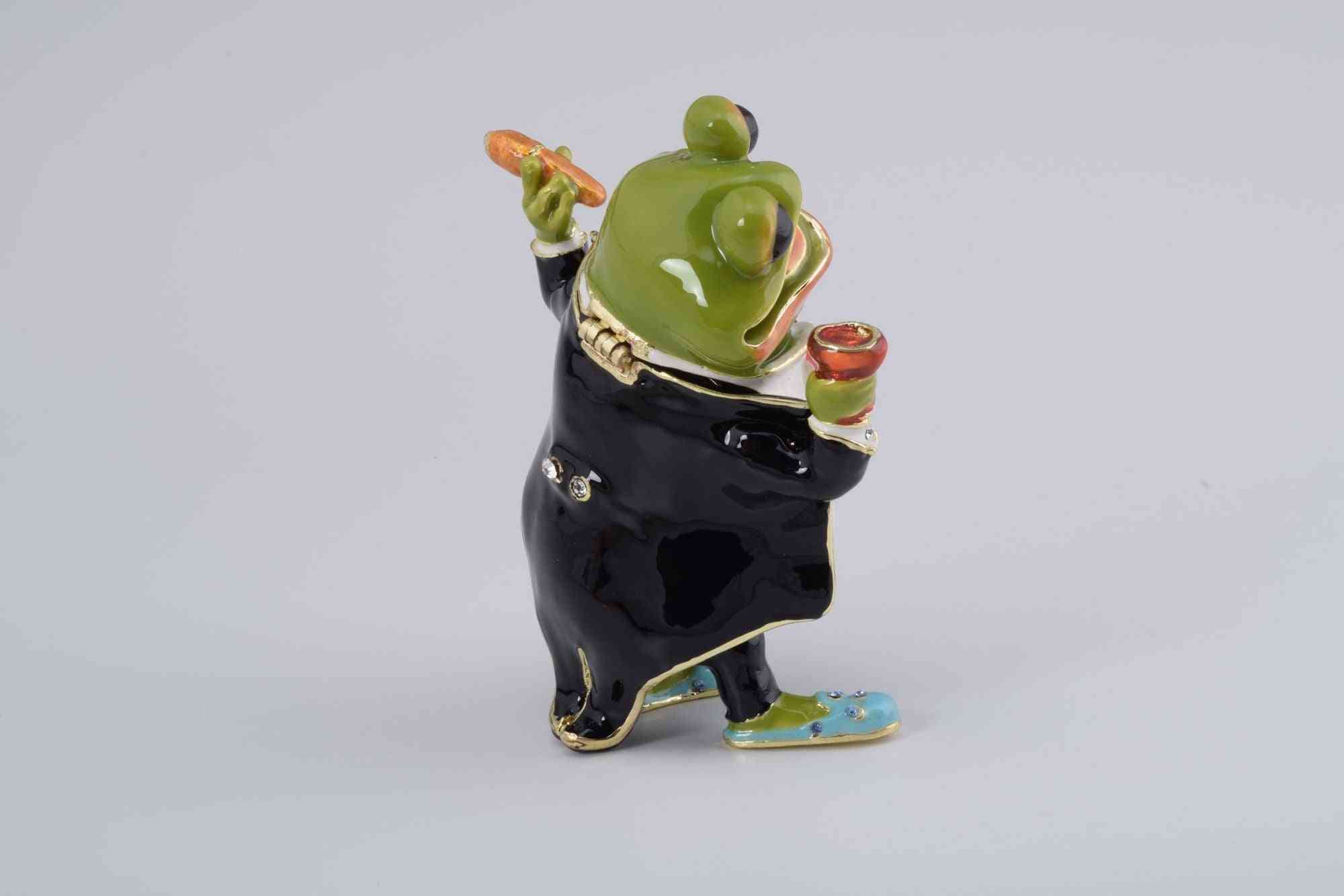 Business Frog Holding A Cigar Trinket Box