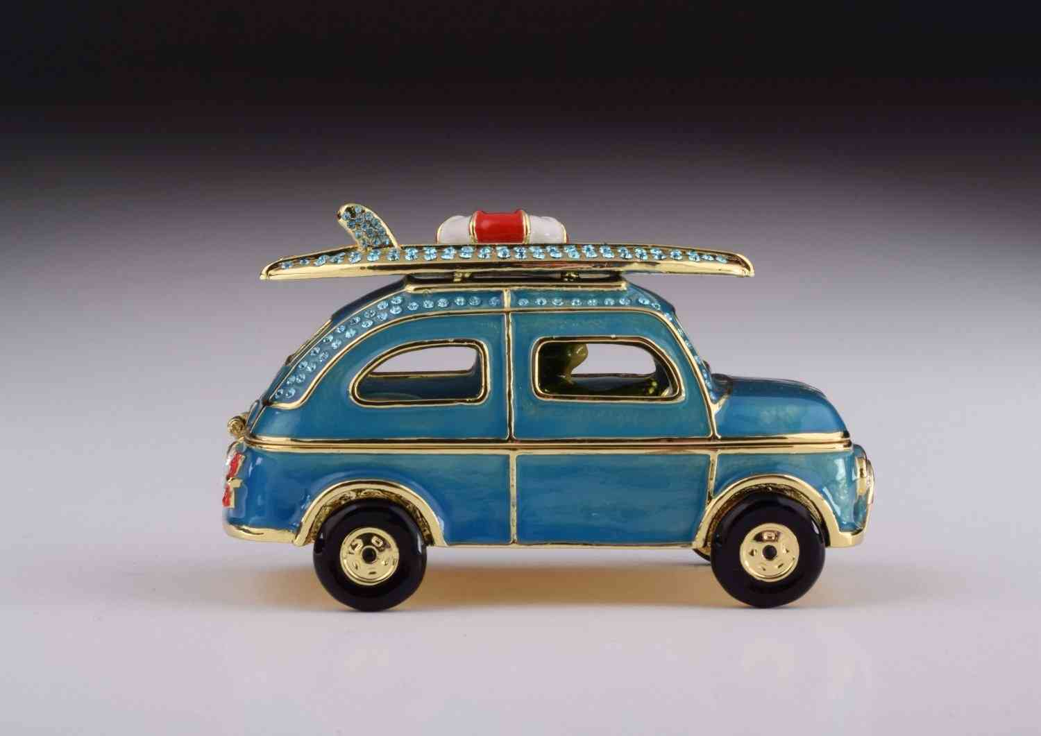Blue Surfing Car With Surfboard - Trinket Box
