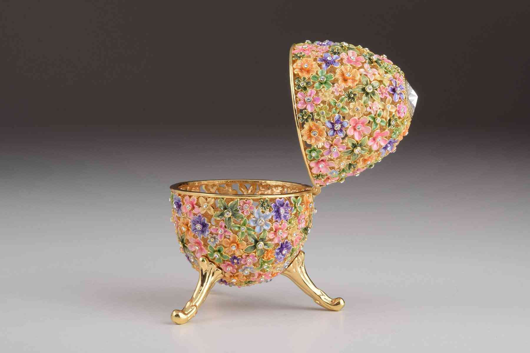 Goud met kleurrijke bloemen paasei - trinket box