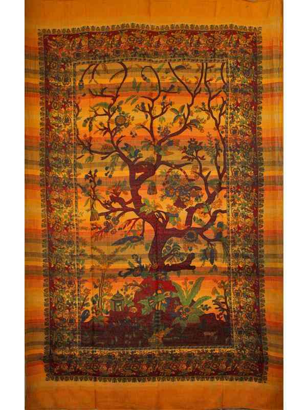 Saffron Tree Of Life-handloom Tapestry