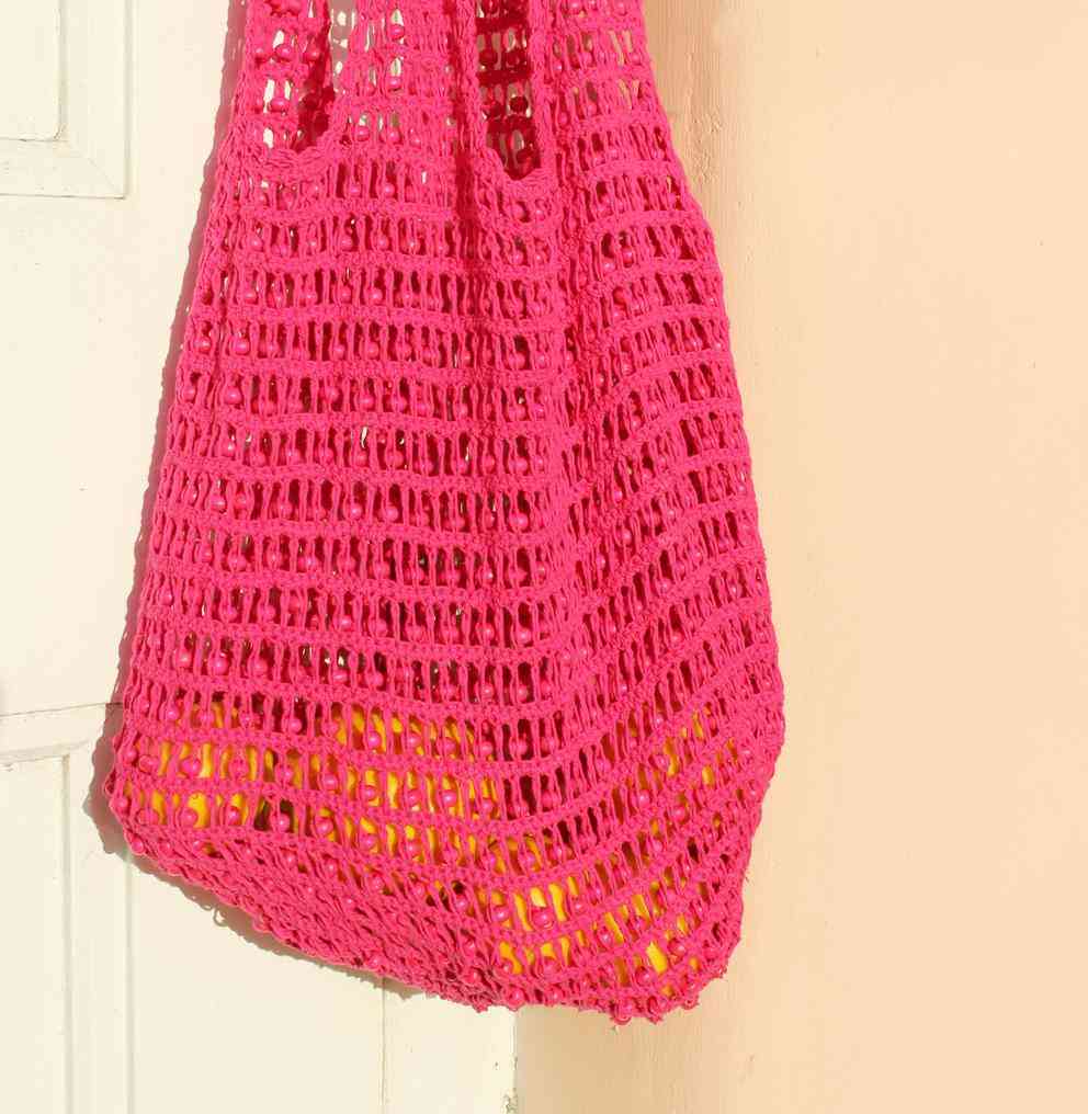 Wooden Beads, Handle Drop, Crochet Bag