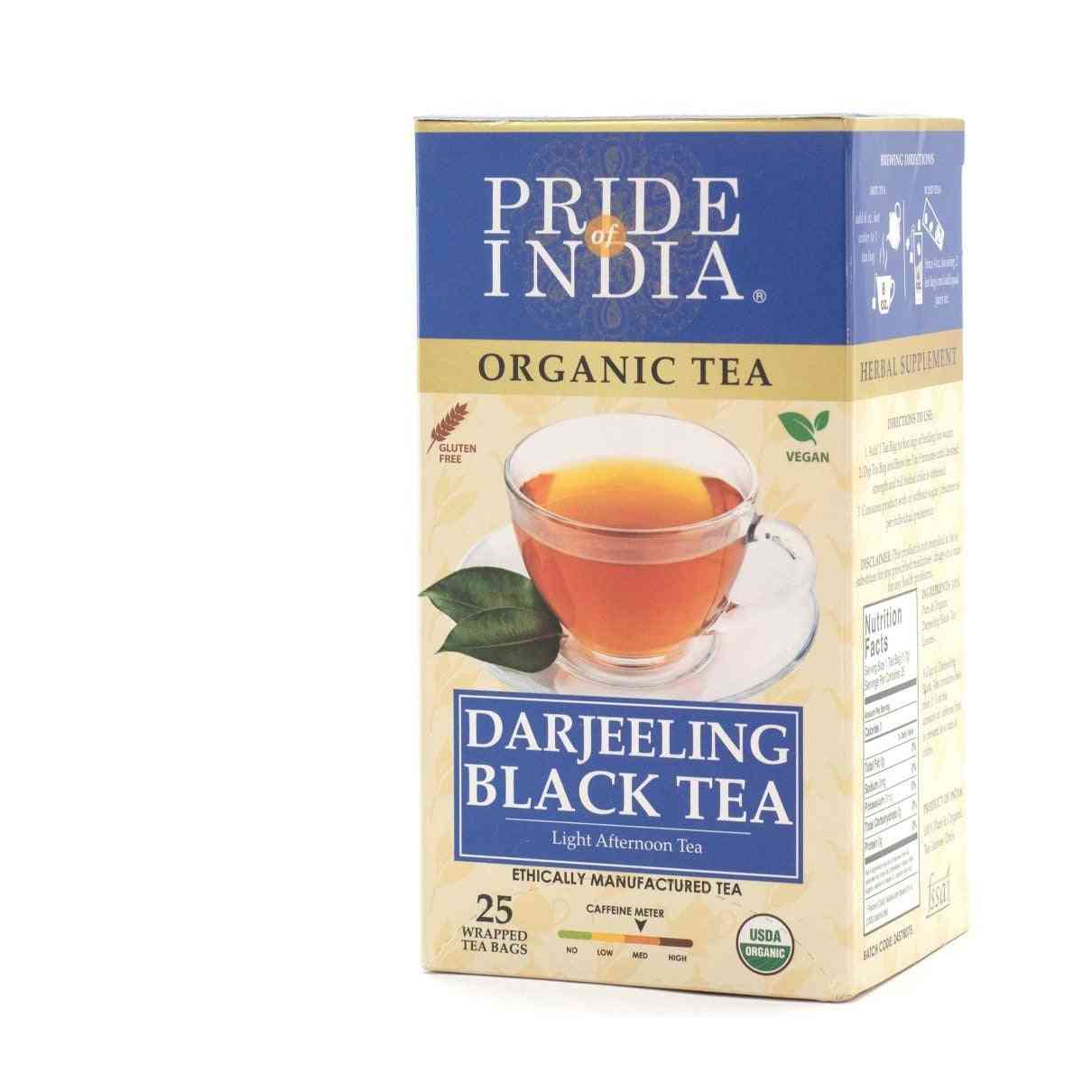 Bolsitas de té negro orgánico de la tarde darjeeling