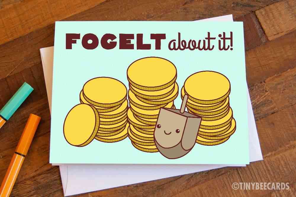 Fogelt about it-tarjeta de juego de palabras para feliz hanukkah