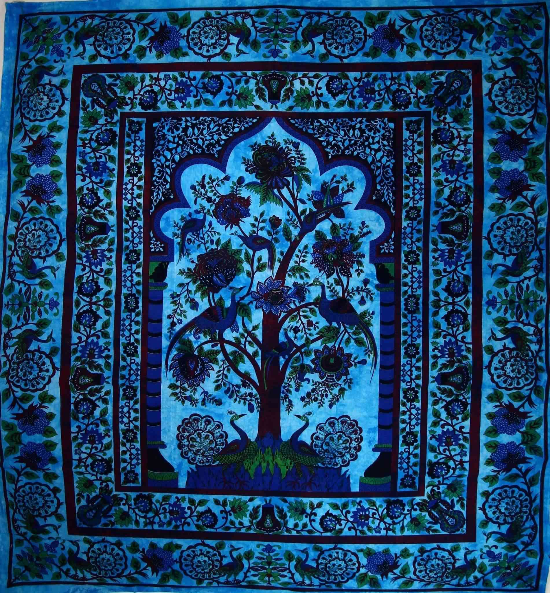 Türkis Baum des Lebens Pfau Wandteppich