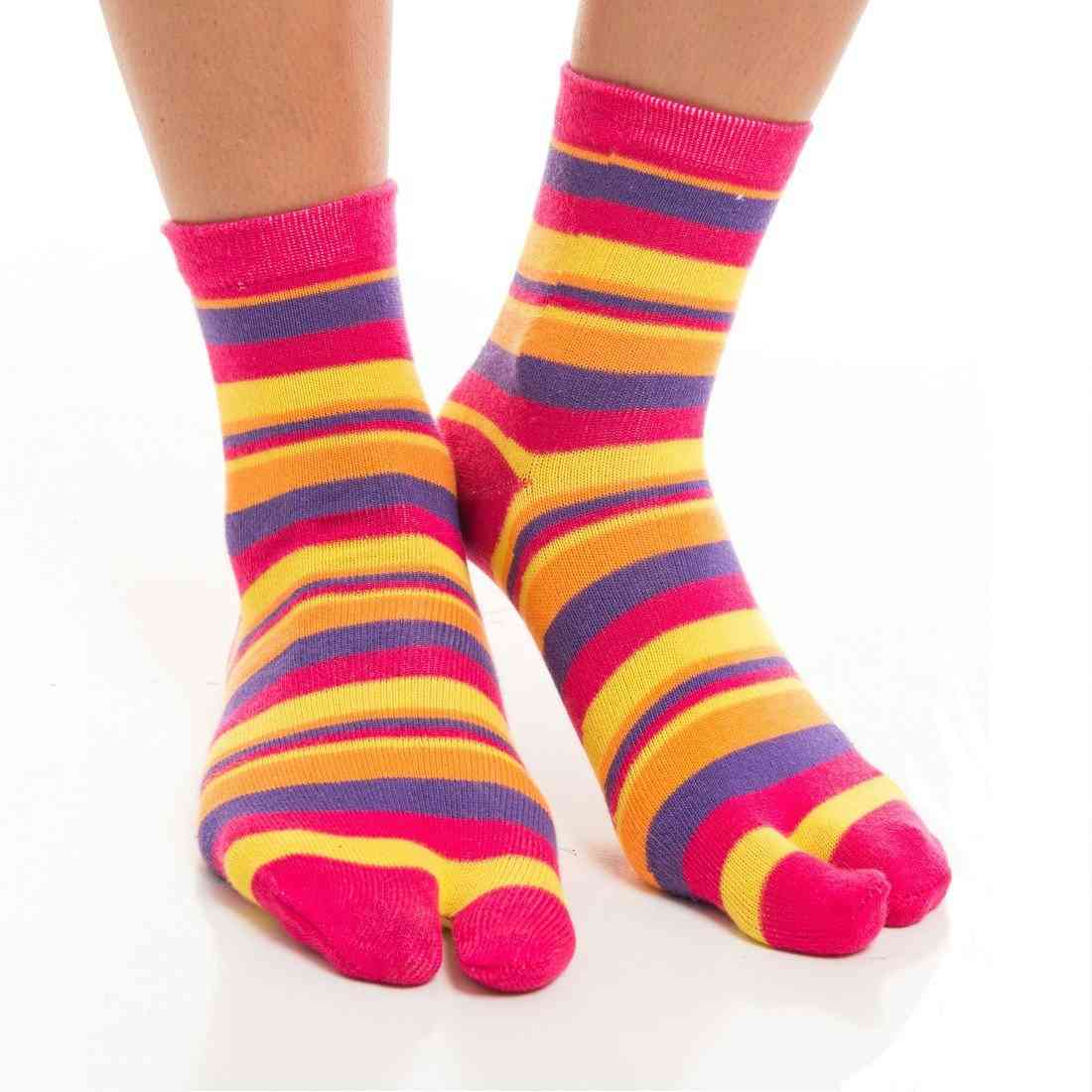 Calcetines flip flop - rosa, rayas amarillas