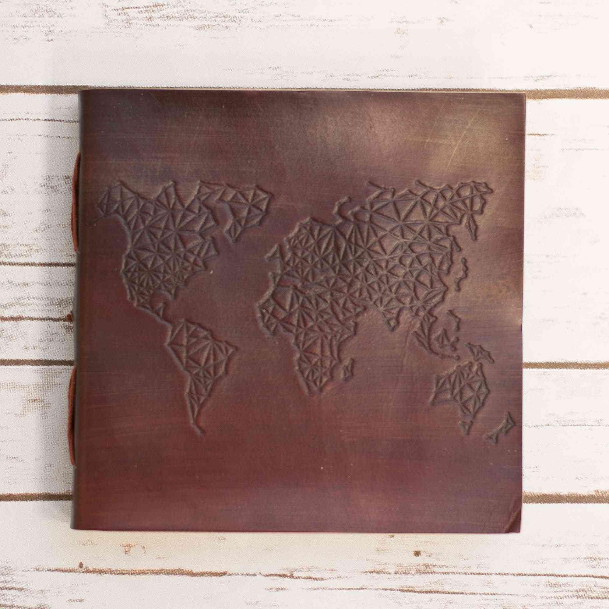 World Map Design Square Handmade Leather Journal