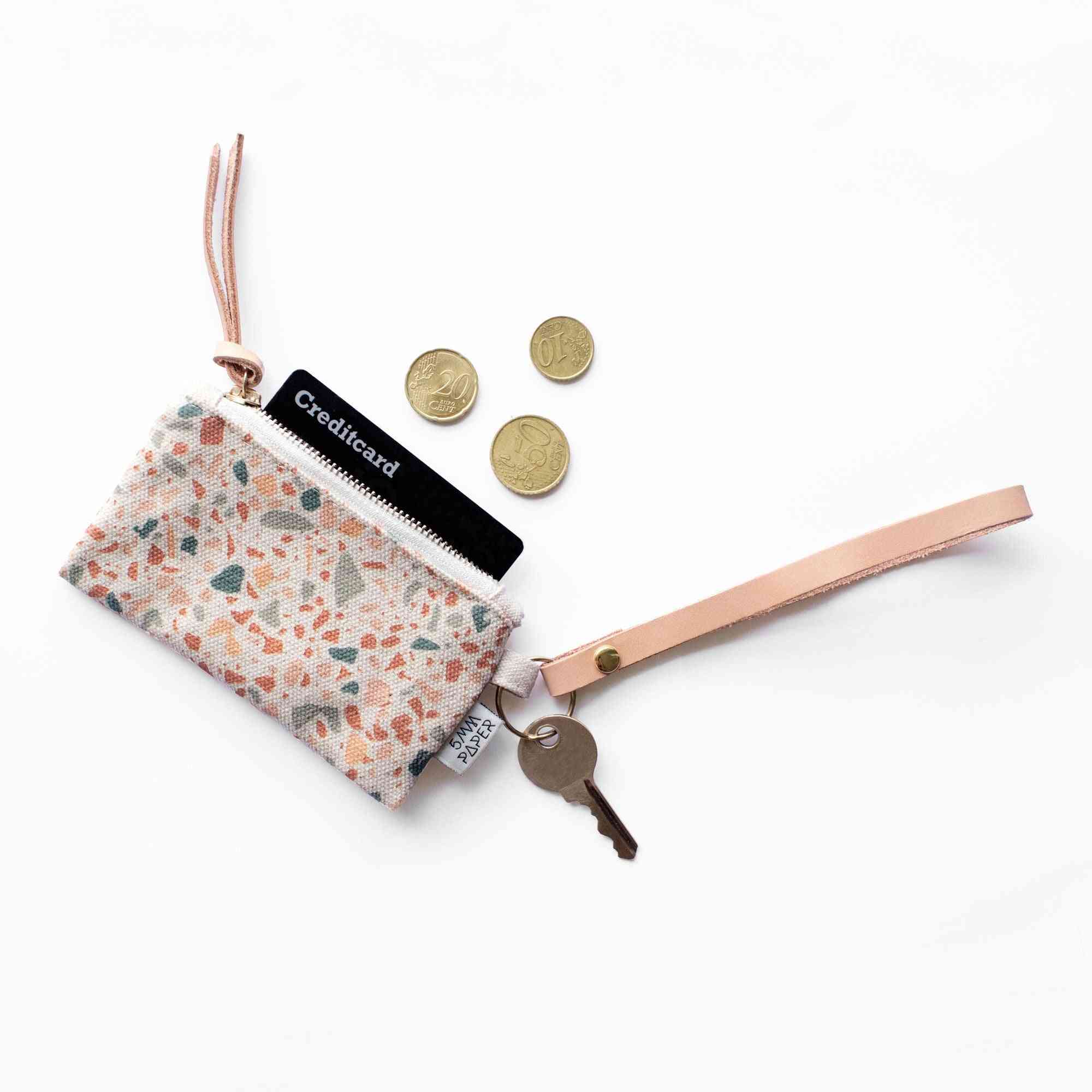 Leather Key Chain With Card Coin Pouch