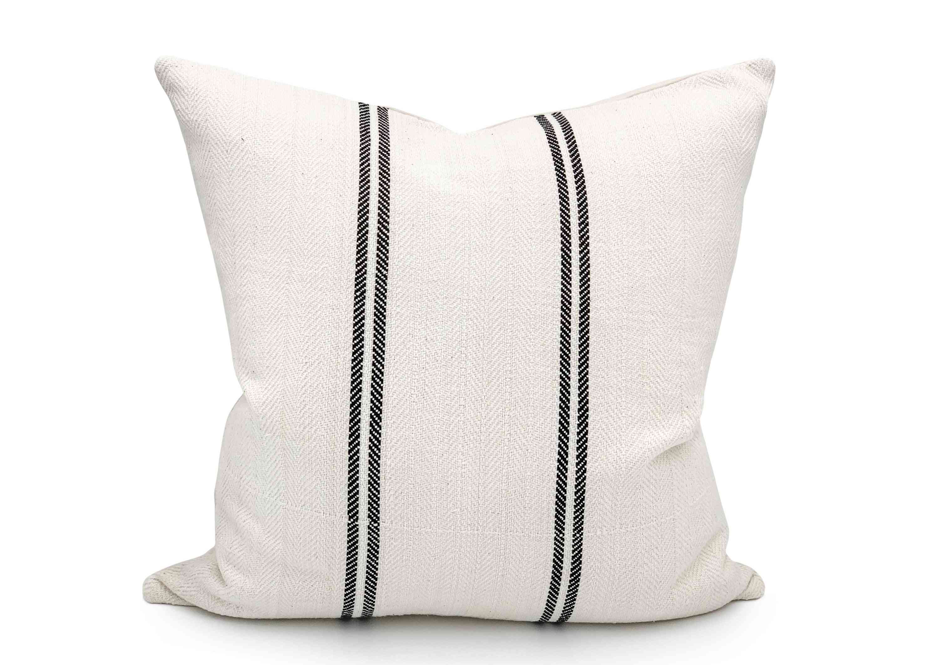 Vintage Grain Sack With Four Black Stripes Pillow Cover
