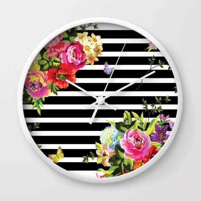 Horloge murale à rayures florales