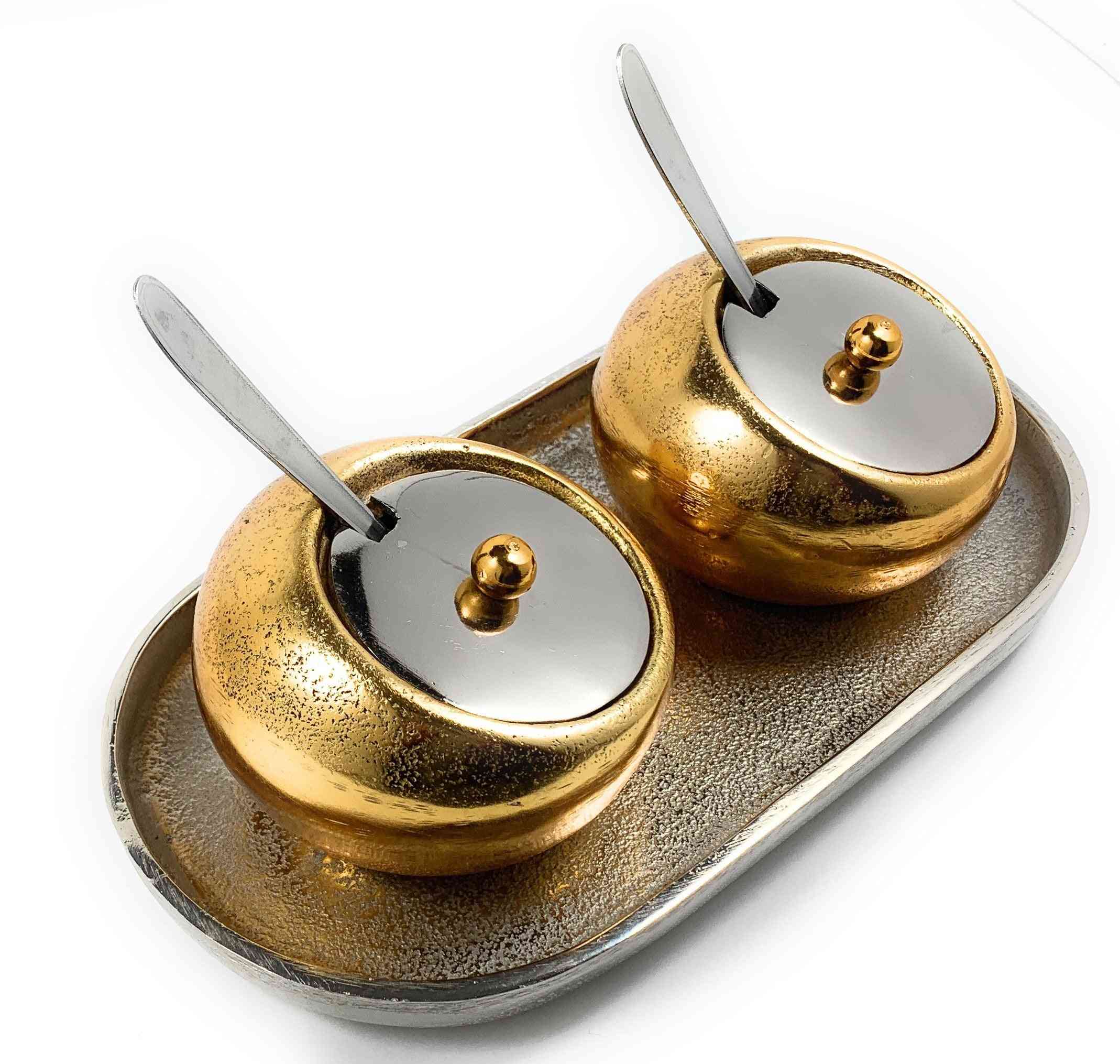 Decorative Mini Condiments With Spoons & Silver Tray