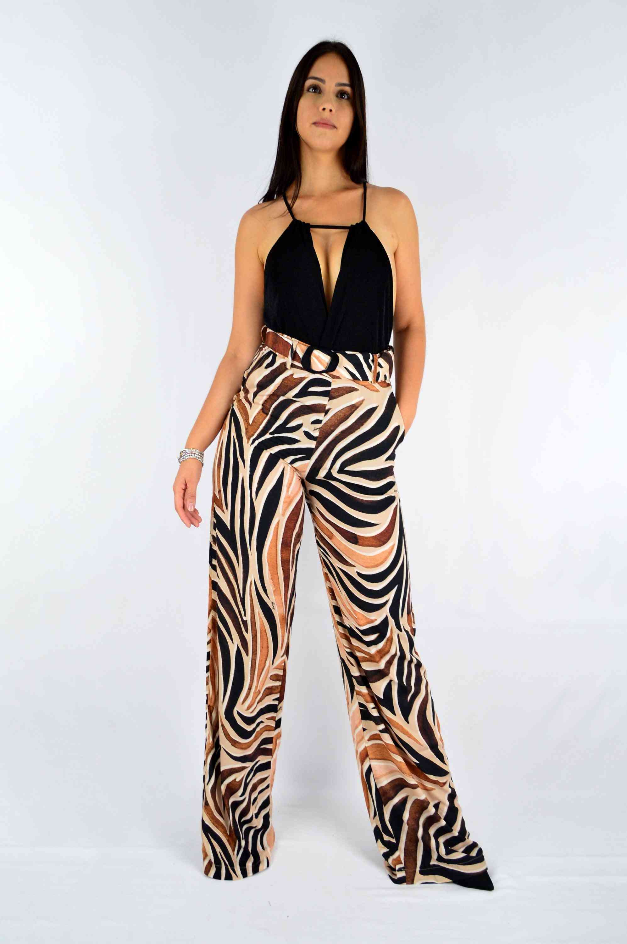 Printed Wide Pants With Belt