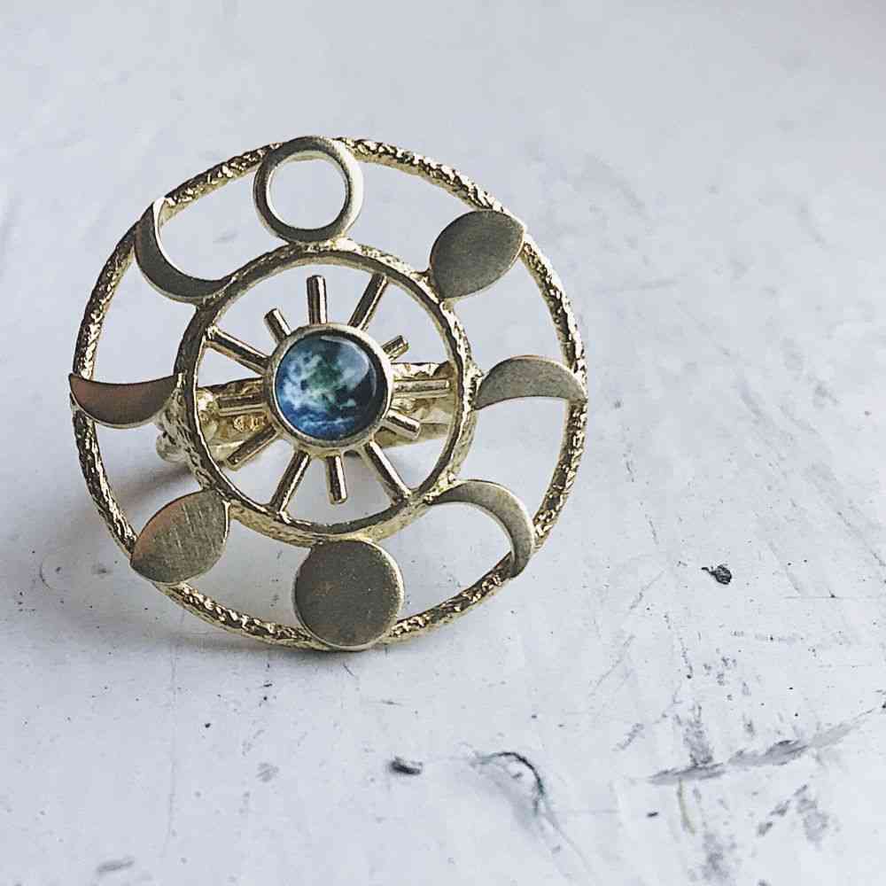 Gold Moon Phase Statement Cocktail Ring