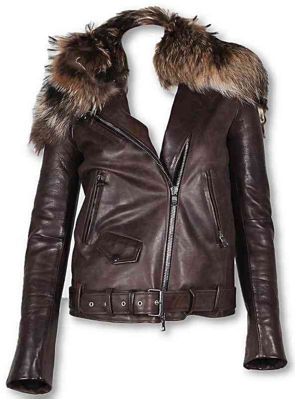 Womens Fur Collar Biker Leather Jacket