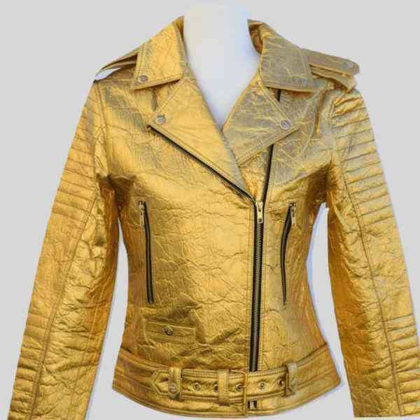 Gold Ellie Leather Biker Jacket