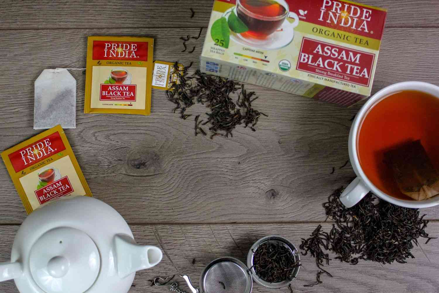 Saquinhos de chá preto café da manhã orgânico