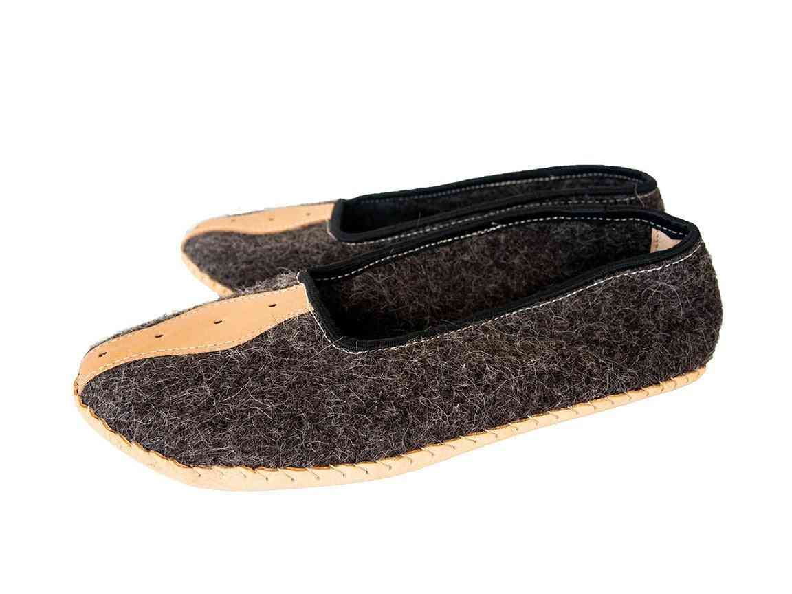 Felt And Real Leather Slippers