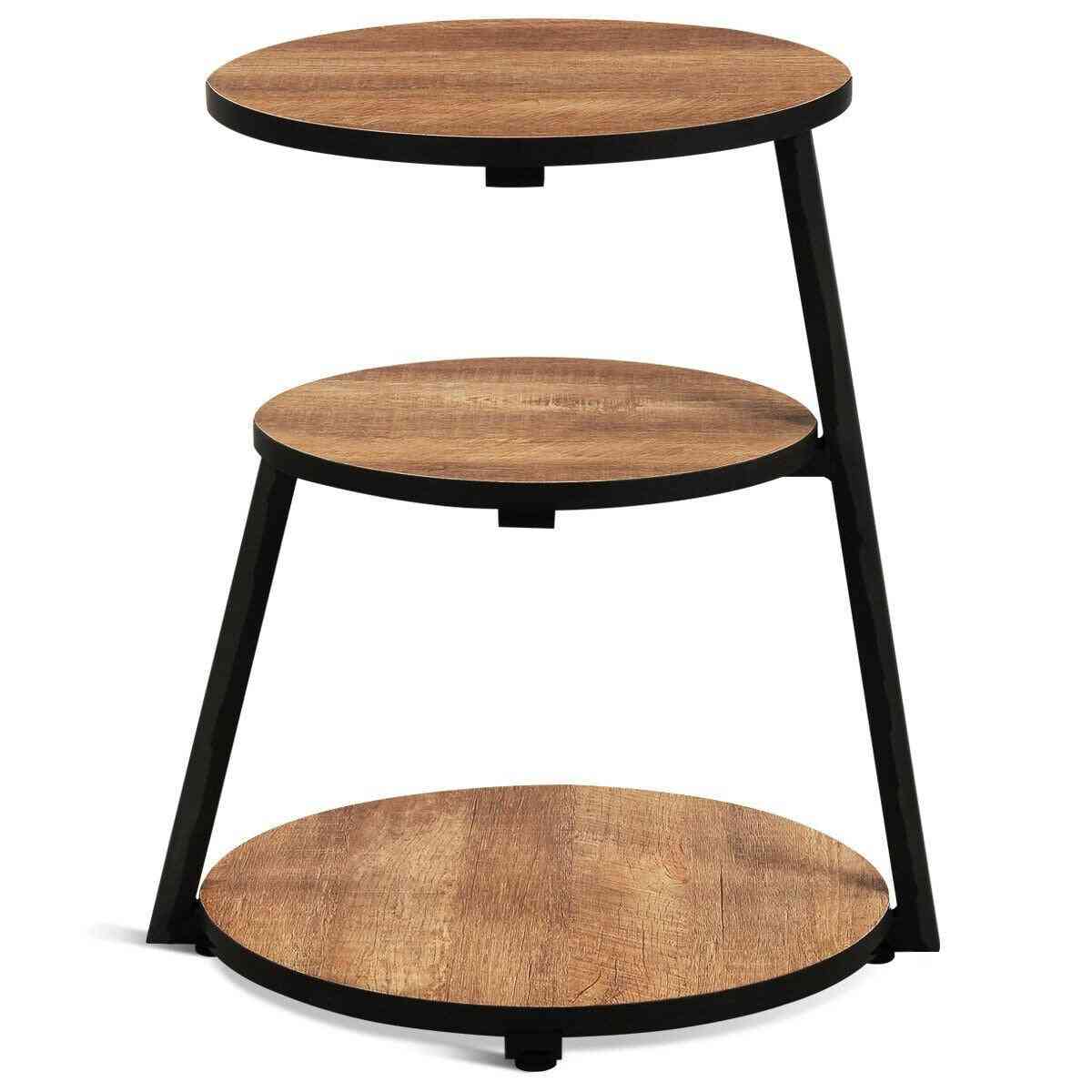 Round Shaped, 3-tier Sofa Side Table