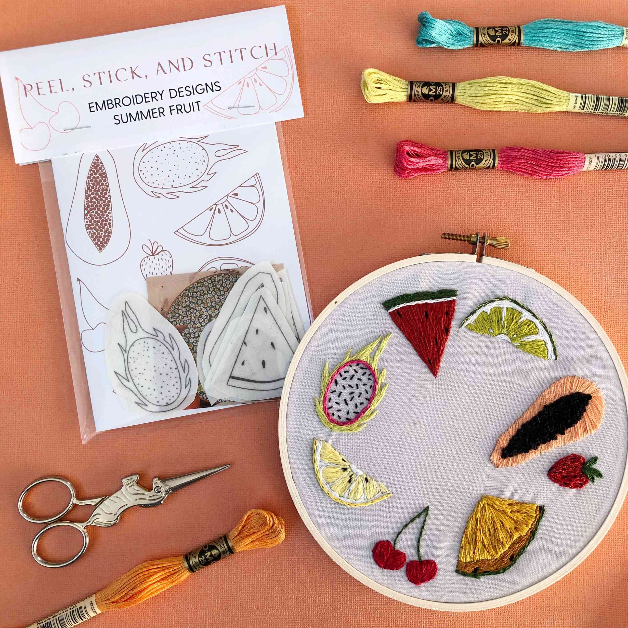 Diy Embroidery Pattern Peel Stick And Stitch Fruit Designs