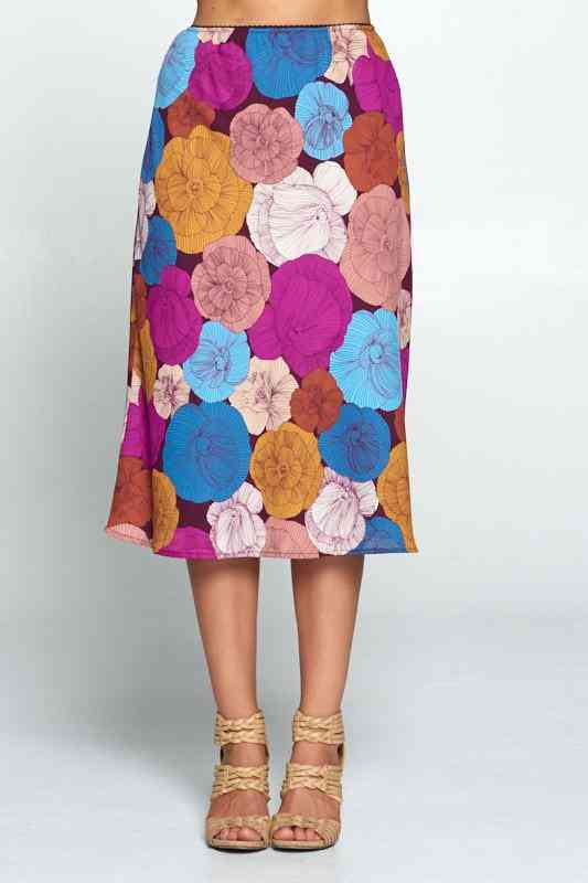 Viacfarebná kvetinová midi sukňa