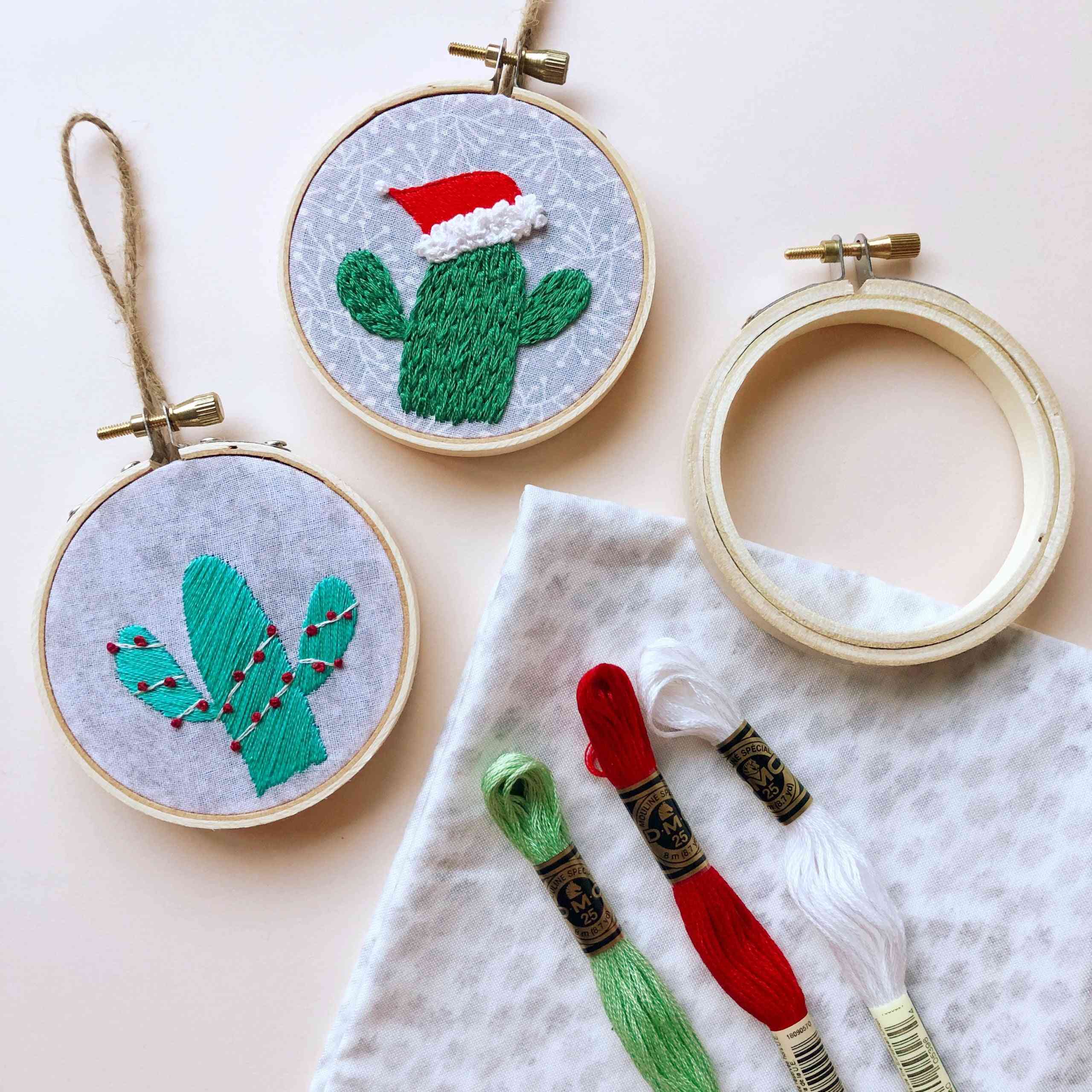Diy Cactus Holiday Ornament Embroidery Kit