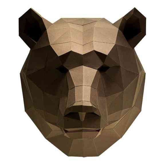 Tête d'ours artisanat en papier 3d art mural