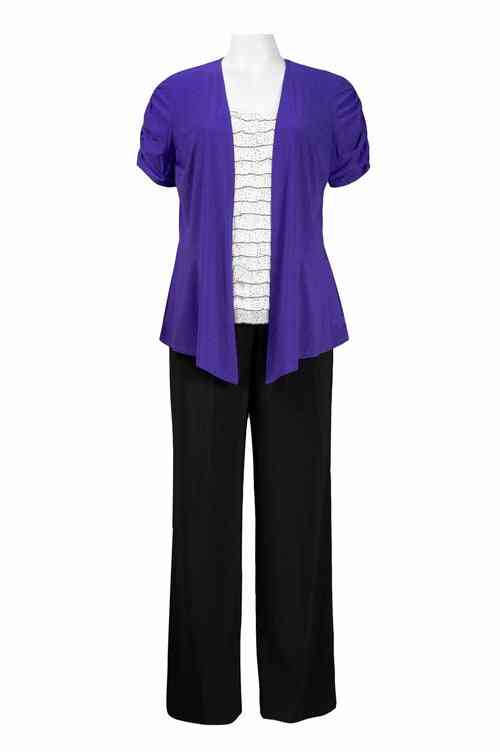 Shutter Pleat Top With Attached Rushed, Jacket Jersey, Pants Set
