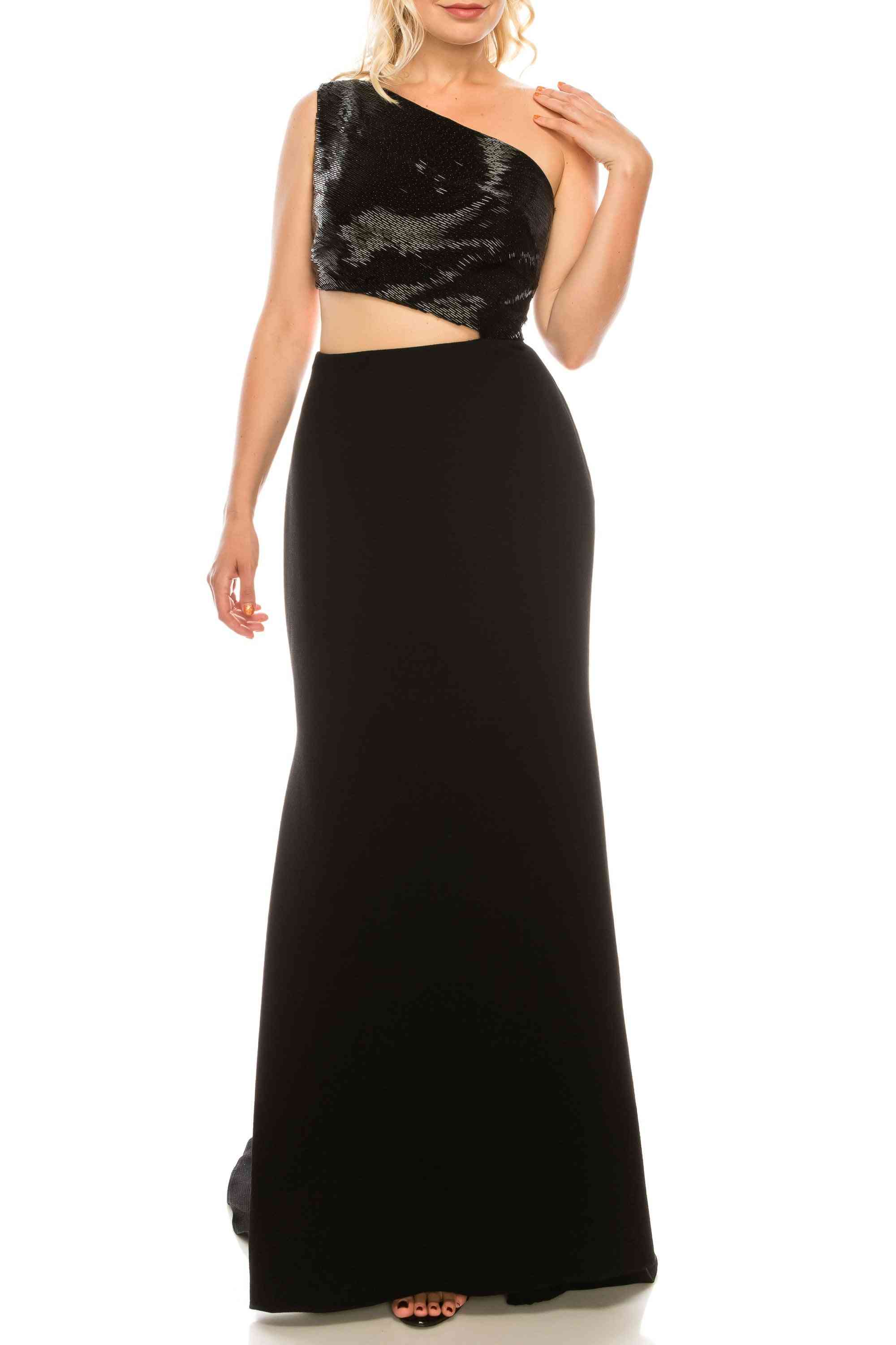 Beaded One Shoulder Evening Gown