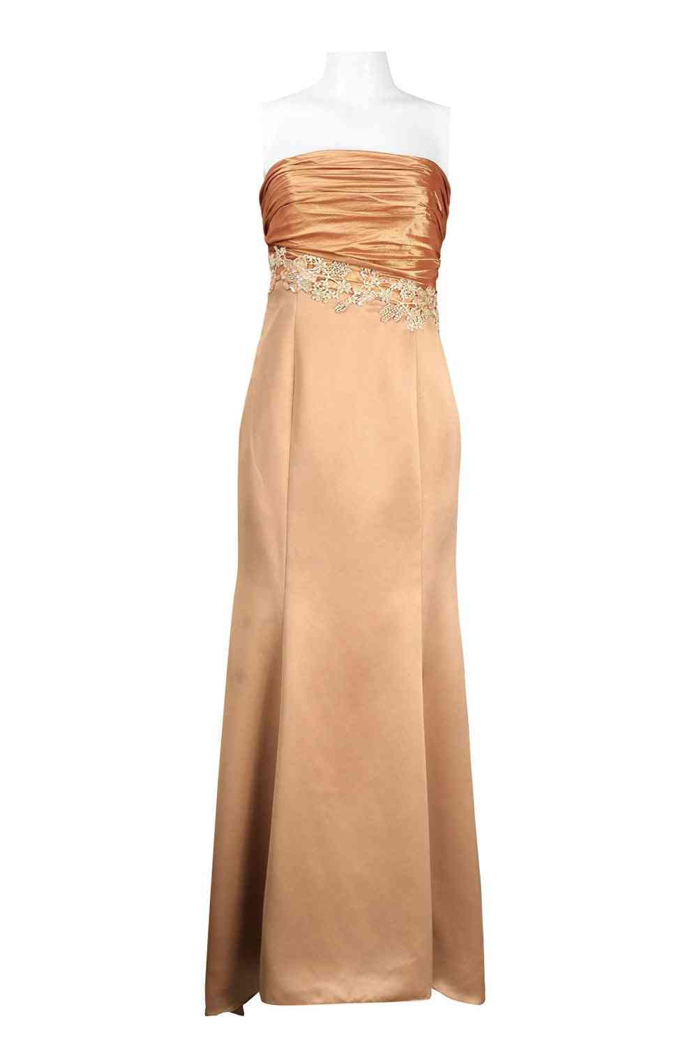 Strapless Embellished Waist Satin Dress With Angel Sleeve