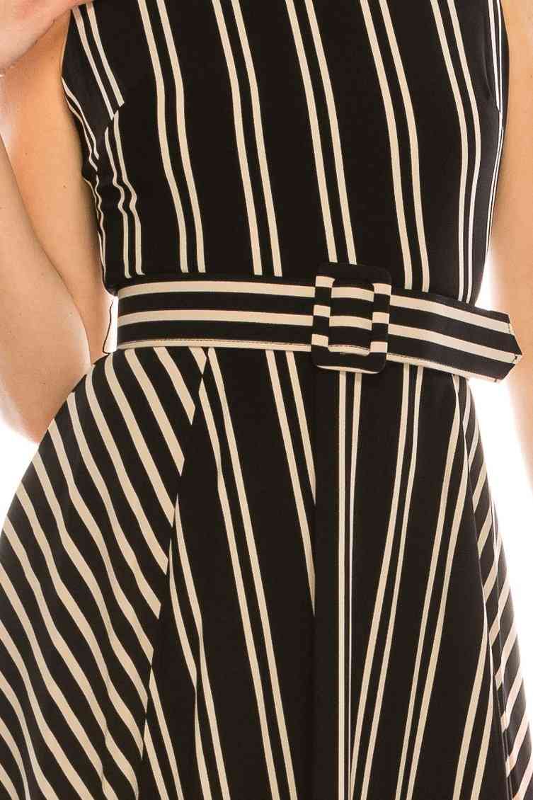 Striped Circle Skirt Dress With Matching Belt