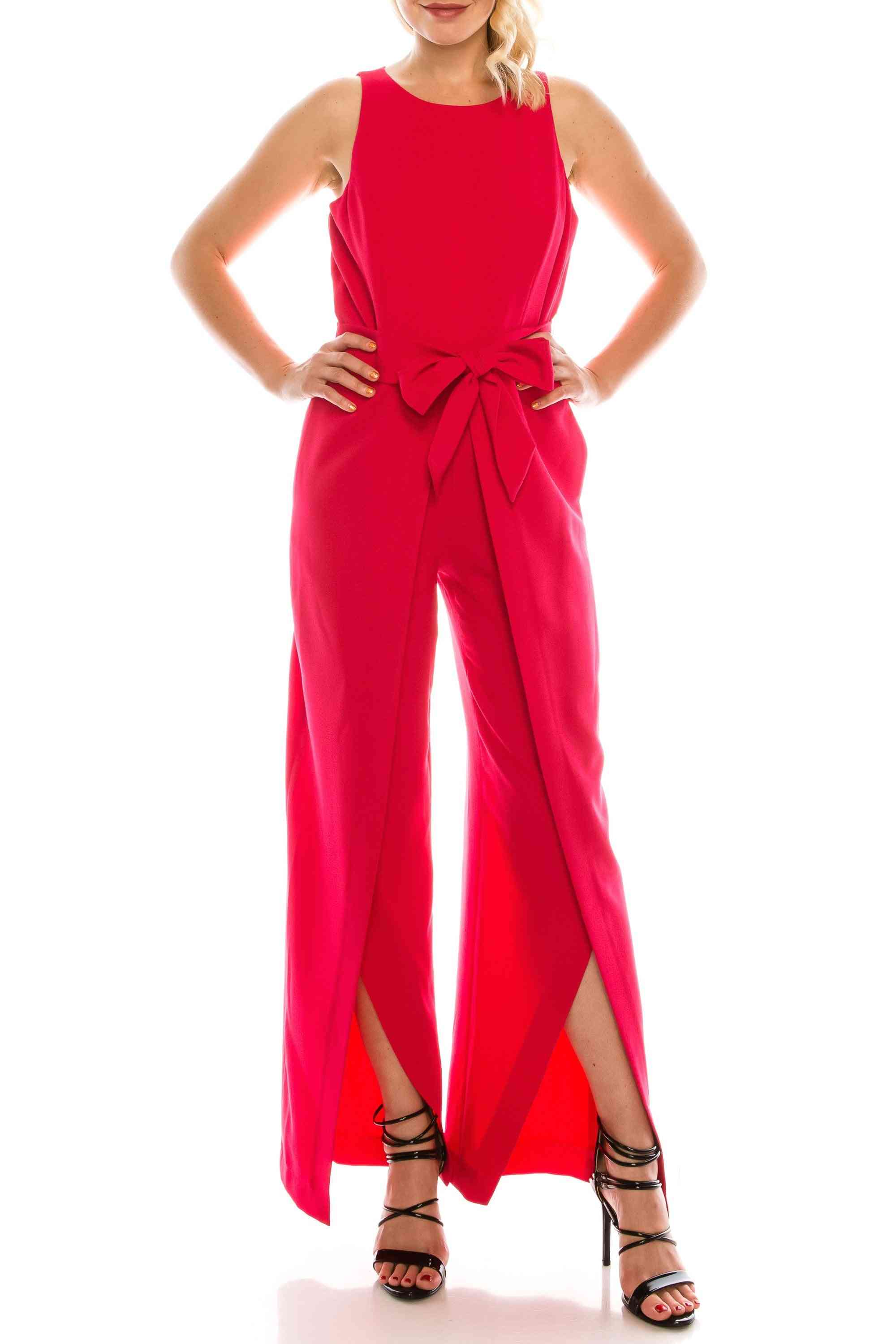Sleeveless Crepe Jumpsuit Wrap Style Pants Side Pockets And A Wide Belt