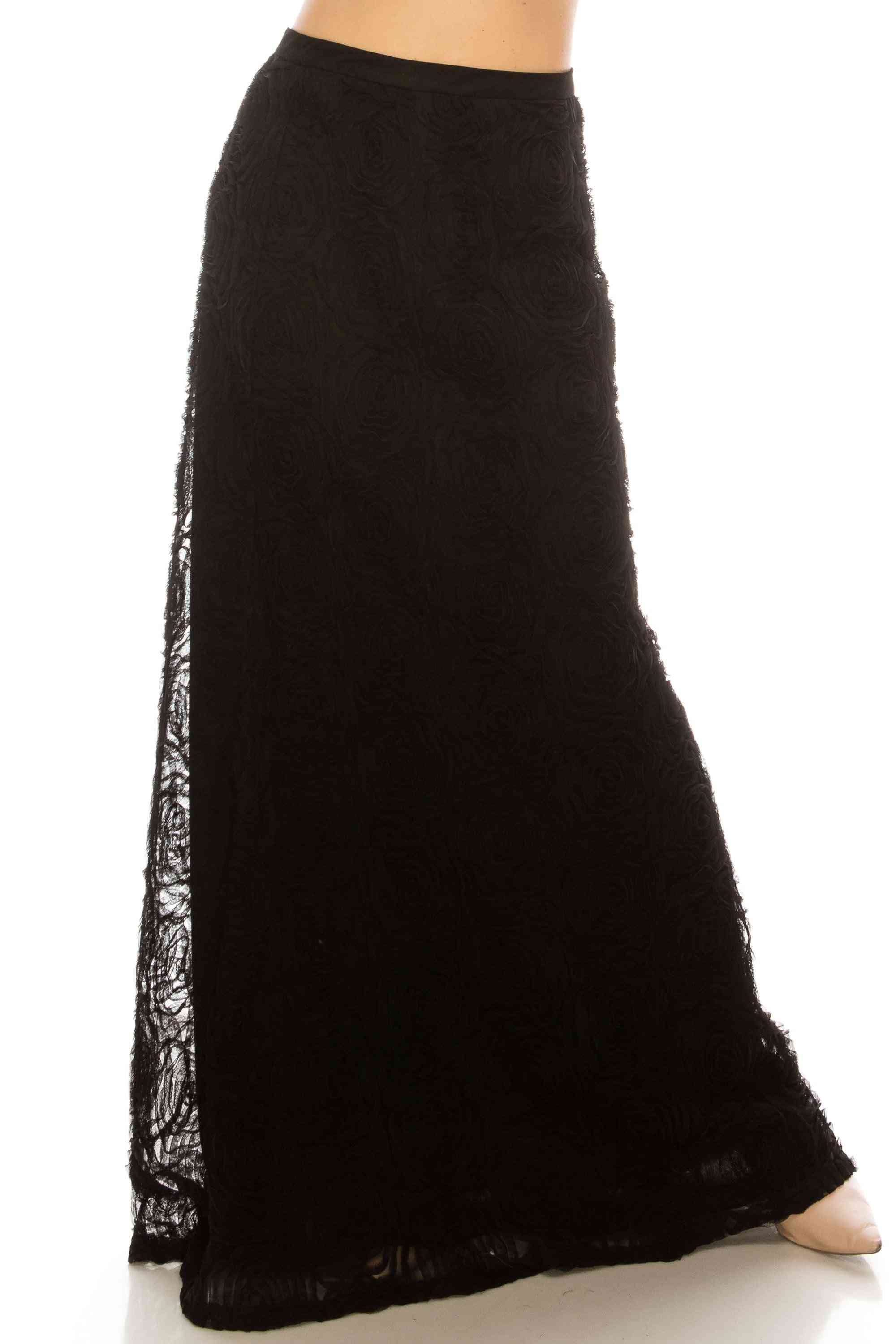 Black High Waisted, A-line Full Length Skirt
