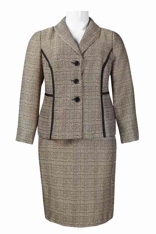 Long Sleeve Piping Detail Buttoned Tweed Skirt Set