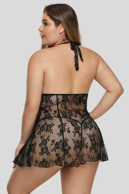 Open Back Floral Lace See Through Lingerie