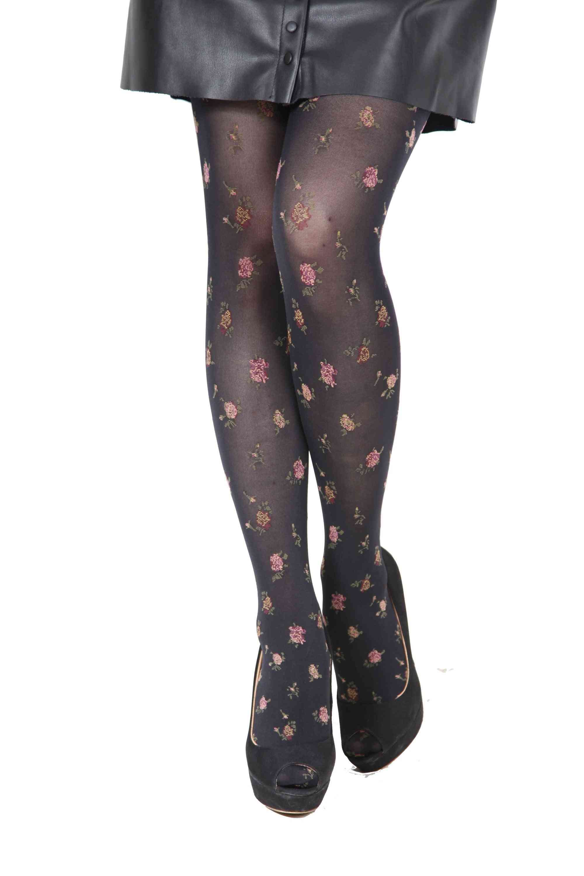 Elegant Decorated With Small Knitted Roses, Tights Legging