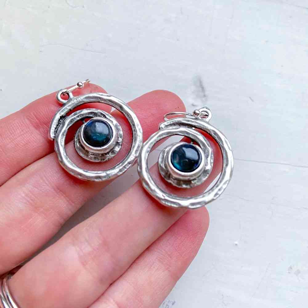 Mælkeveje smykkesæt - spiral sølv halskæde og øreringe med labradorit