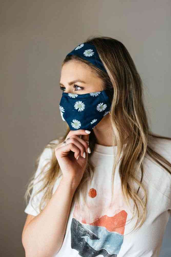 Floral Navy Face Mask And Headband Combo
