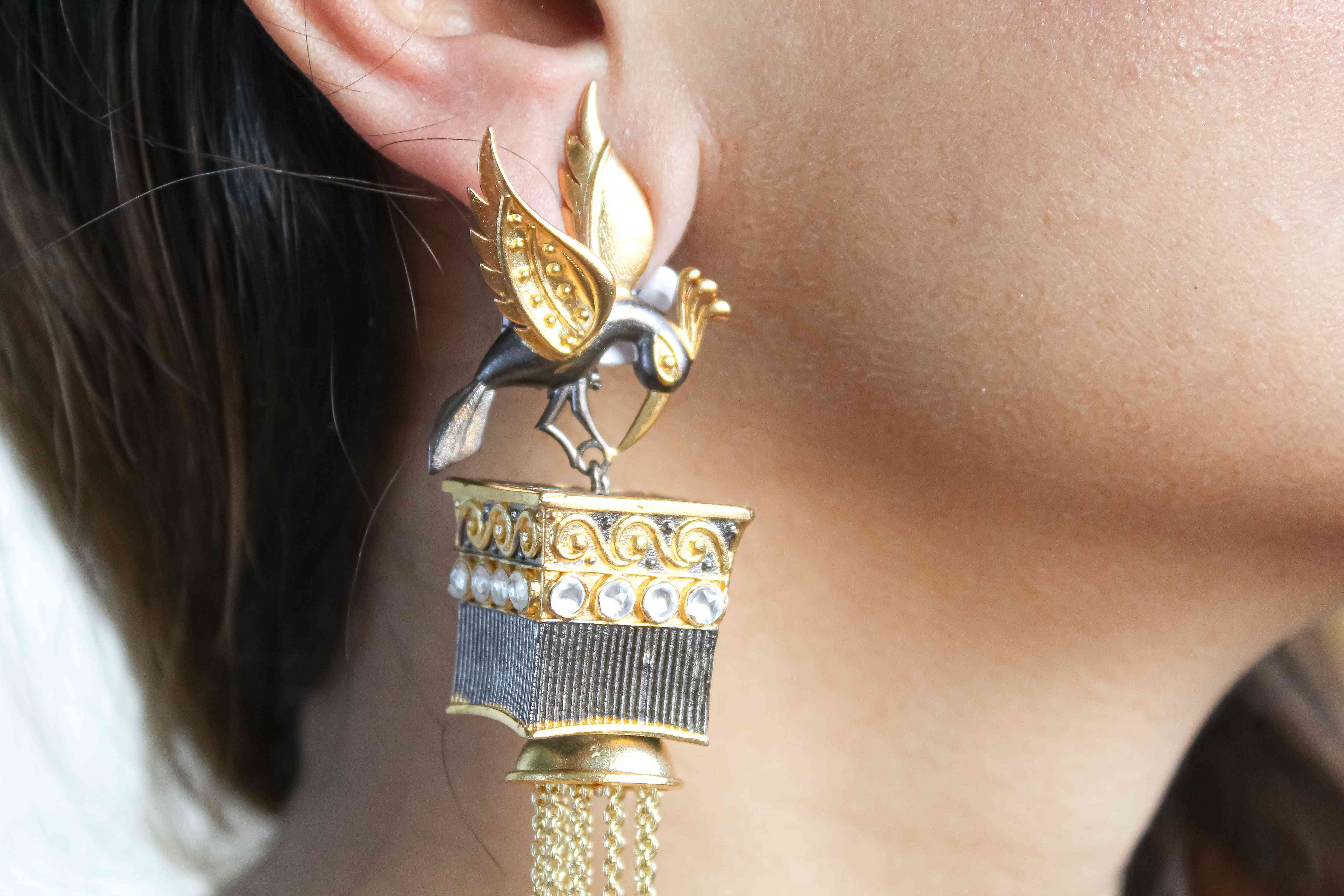 Gold And Ruthenium-plated Long Earrings