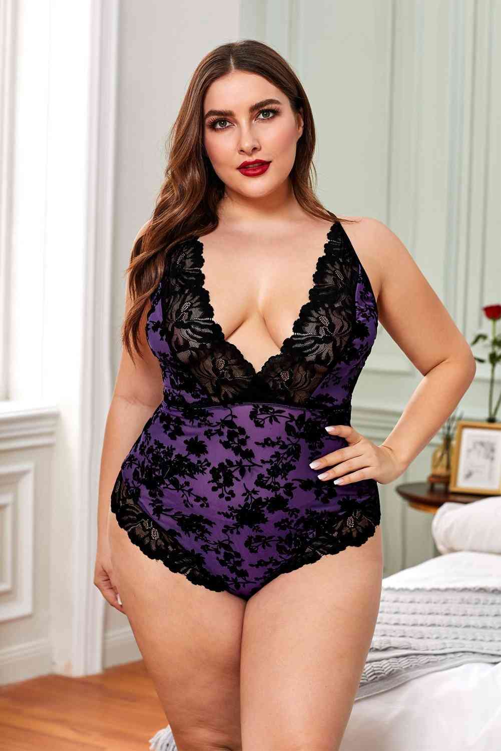 Womens Plus Size Promise Black Purple Lace Lingerie
