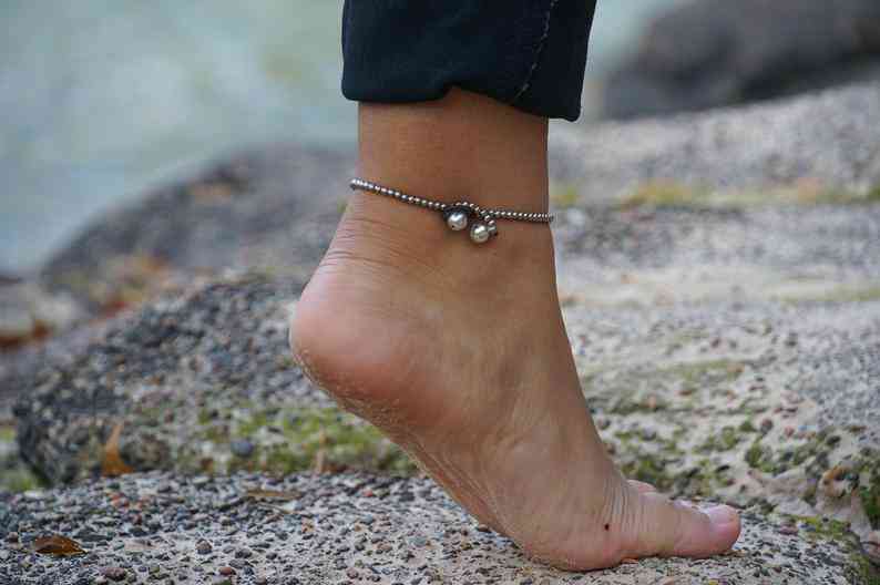 Red Silver Bell Stone Boho Anklet