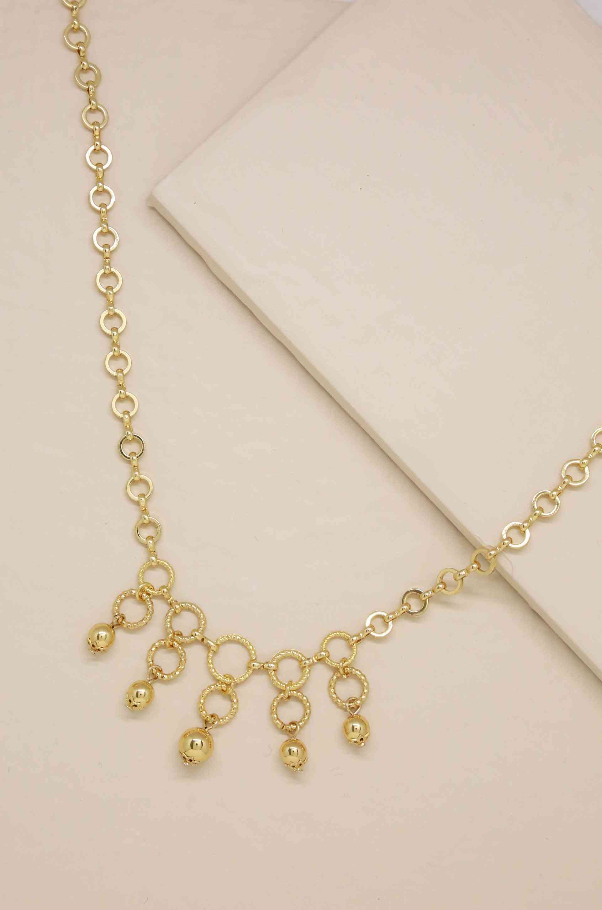 Open Circle Linked Necklace With Ball Charms