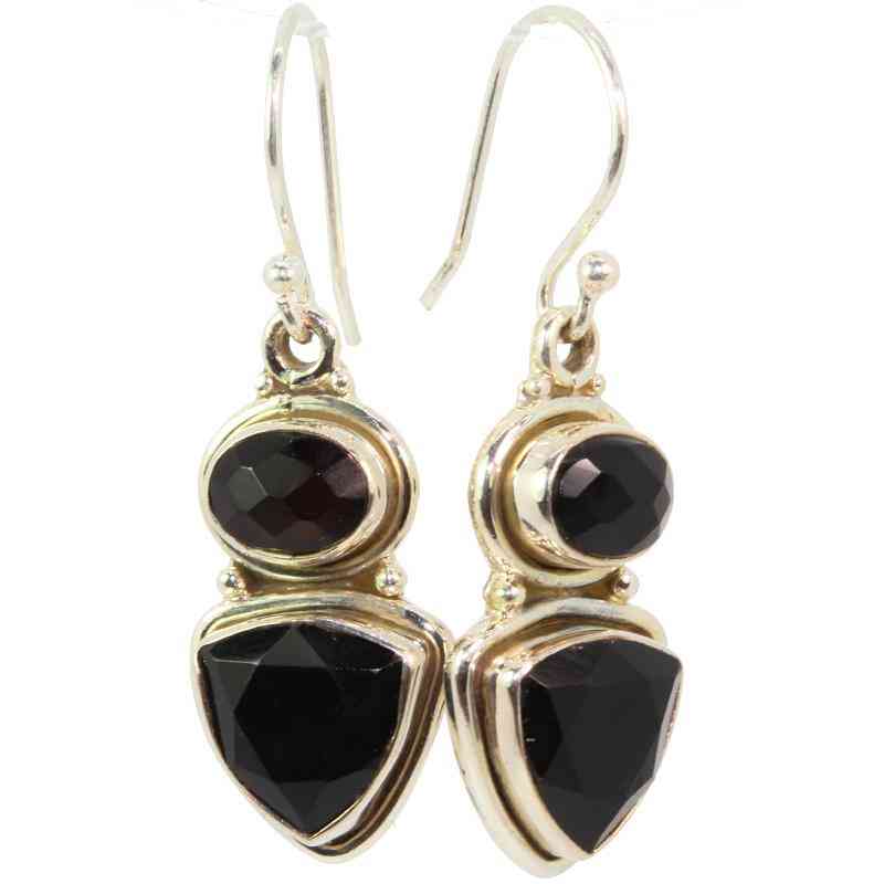 Trillion And Oval Cut Onyx Earrings