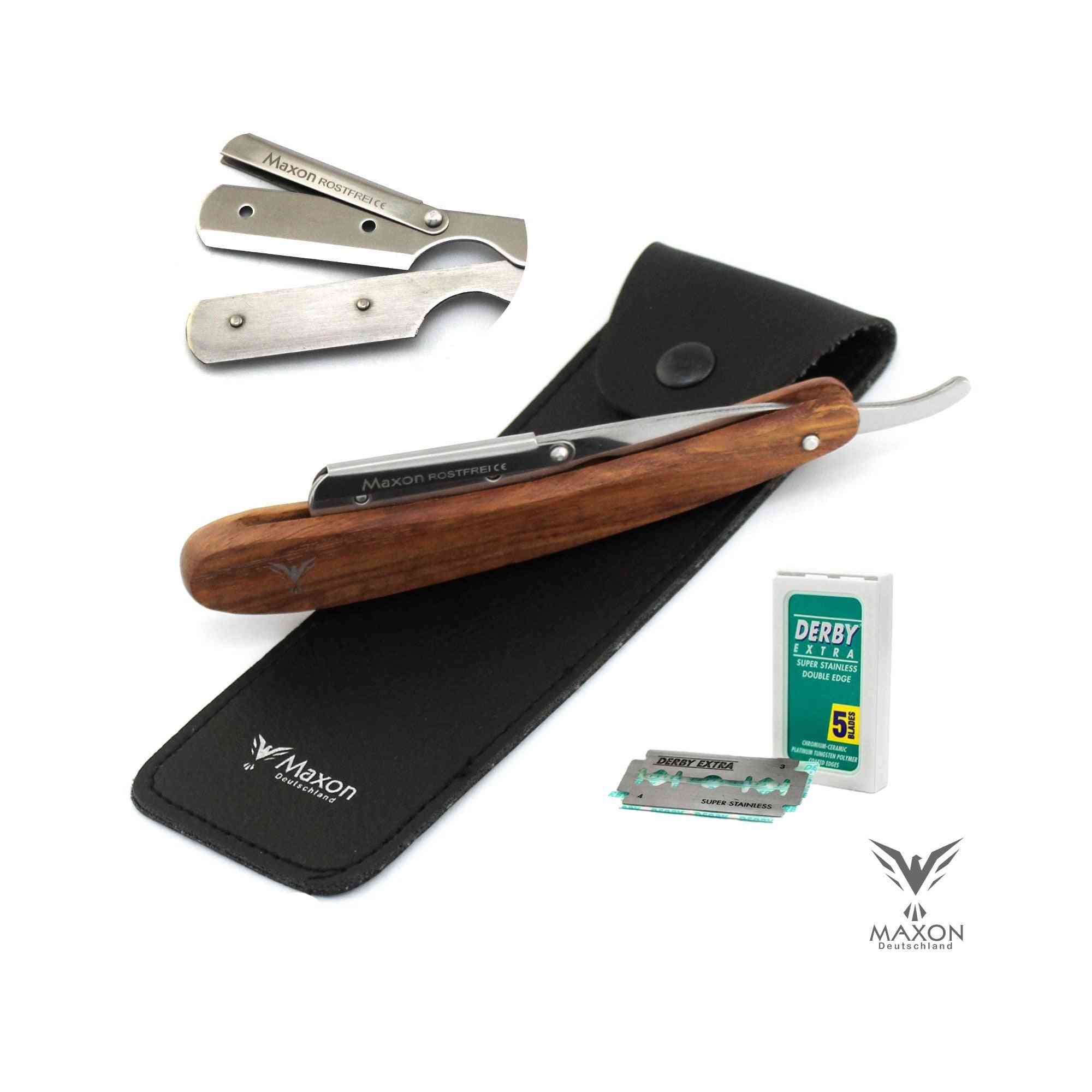 Natural Wooden Handle Straight Razor And Stainless Steel Blade