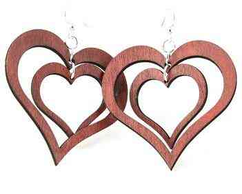 Double Heart Wooden Earrings