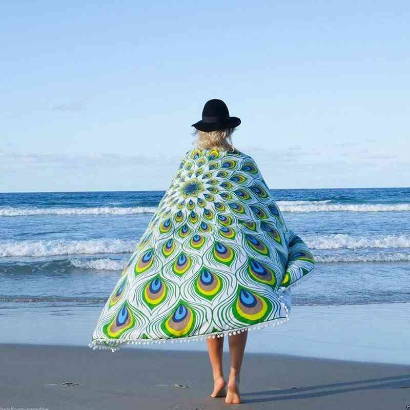 Tassels Peacock Pattern Beach Towel