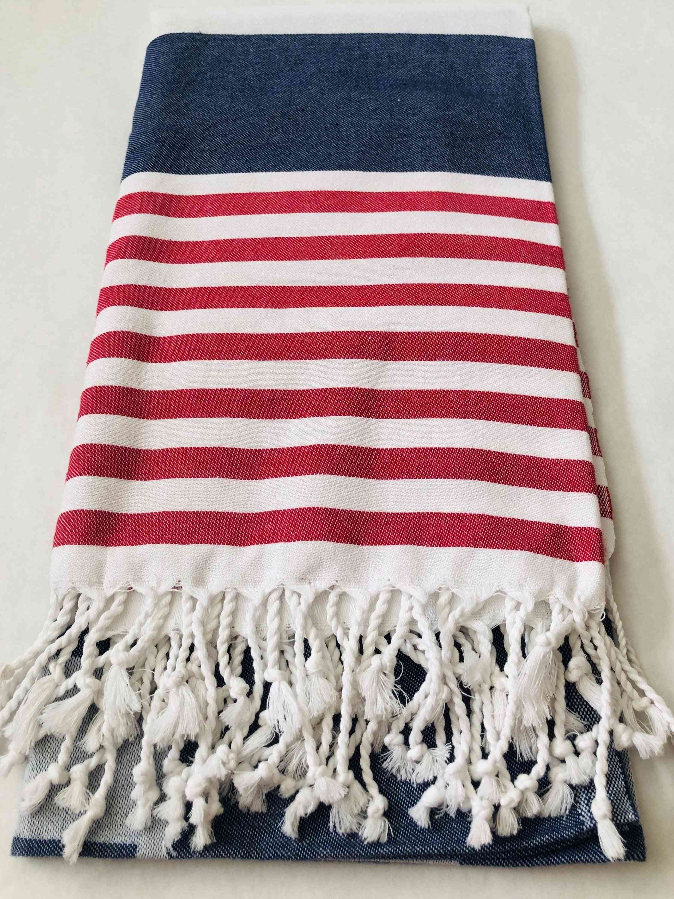 Red, White And Blue Strip- Natural Cotton Towel